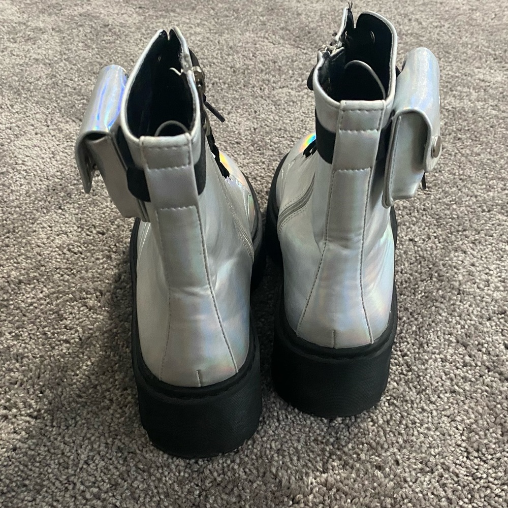 Iridescent Platform Combat Boots. - Picture 3 of 7